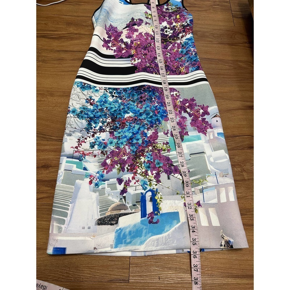 lover Canyon Santorini Stripe Neoprene Dress Medium Floral Greece Print - Picture 6 of 10